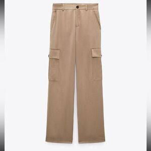 Zara Satin Effect Cargo Pants - Sand